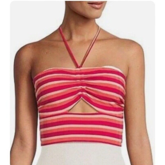 NWT L*SPACE  Size S Paloma Halter Neck Crop Top in Fresh Squeezed Stripe - Picture 1 of 6